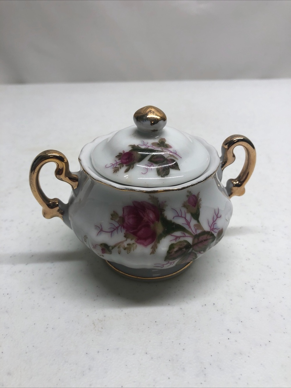 Porcelain Royal Sealy China Sugar Bowl with Gold Trim - Made in Japan